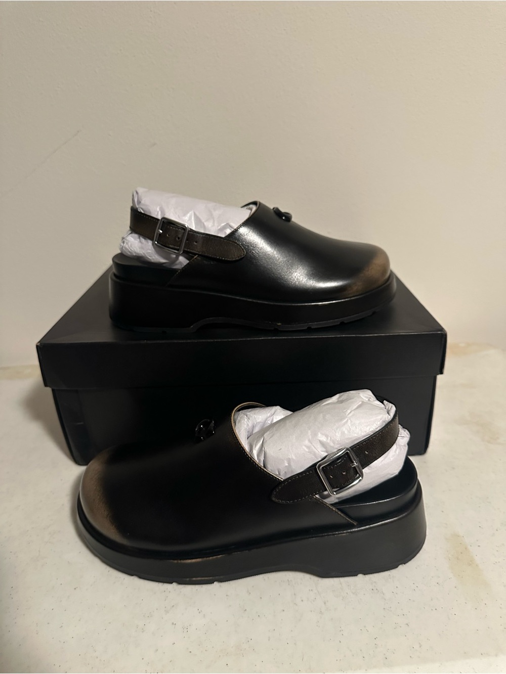 Coach Sculpted C Loved Leather Platform Clogs Black Women’s 9 New
